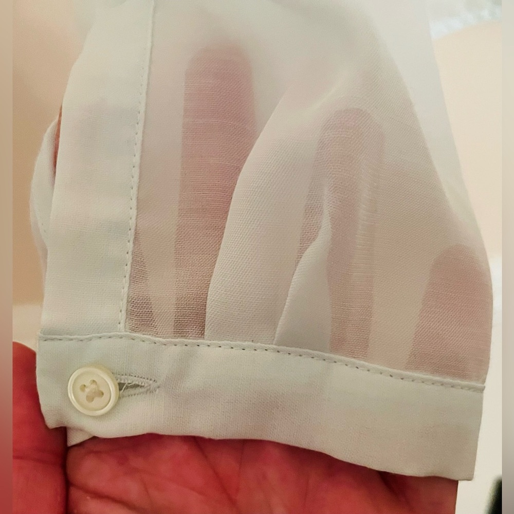Loft SheerL/Sleeved Blpuse W/Bib Pleating and Buttons, Light Green Size M EUC - Picture 5 of 8